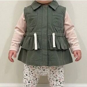 Max Studio Kids Olive Green Utility Ruffle Vest 18M Gorpcore Utility Outdoor